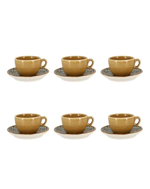 Lot de 6 tasses avec soucoupes Calypso en porcelaine bleues et jaunes - 16 cl