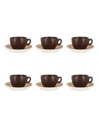 Set di 6 tazze Palazzo con piattino in porcellana marrone e rossa - 16 cl