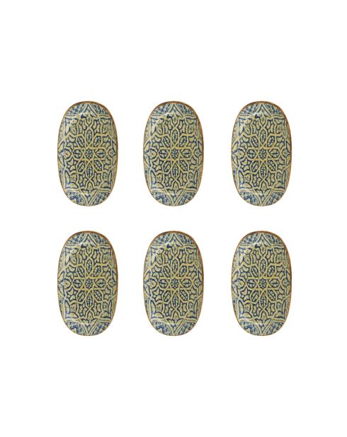 Lot de 6 assiettes ovales Calypso en porcelaine bleues - 19 x 10.5 cm