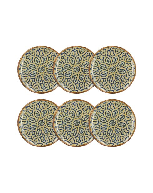 Lot de 6 assiettes à dessert Calypso en porcelaine bleues - D. 20 cm