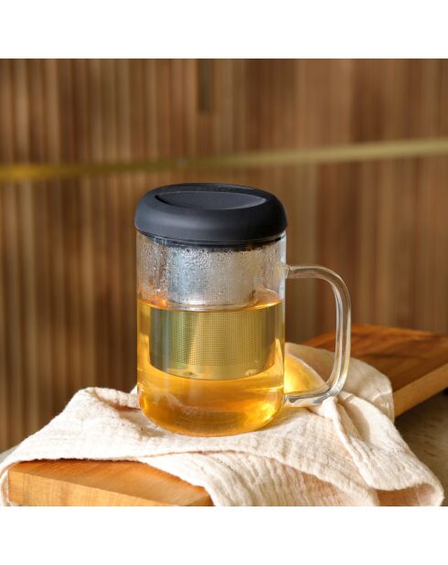 Teiera Fusion in vetro borosilicato con coperchio in silicone nero - 500ml