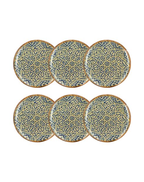 Lot de 6 assiettes plates Calypso en porcelaine bleues - D. 27 cm