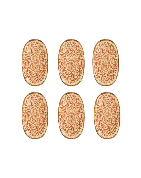 Lot de 6 assiettes ovales Palazzo en porcelaine rouges - 23.5 x 13.5 cm