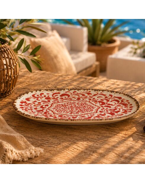 Lot de 6 assiettes ovales Palazzo en porcelaine rouges - 23.5 x 13.5 cm