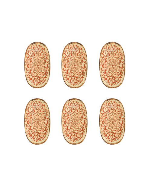 Lot de 6 assiettes ovales Palazzo en porcelaine rouges - 19 x 10.5 cm