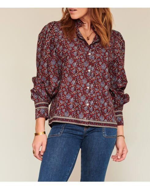 Blouse en coton Calligraphy cranberry