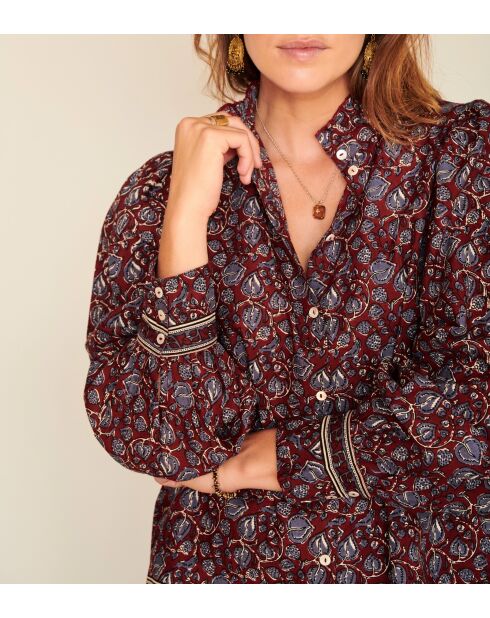 Blouse en coton Calligraphy cranberry