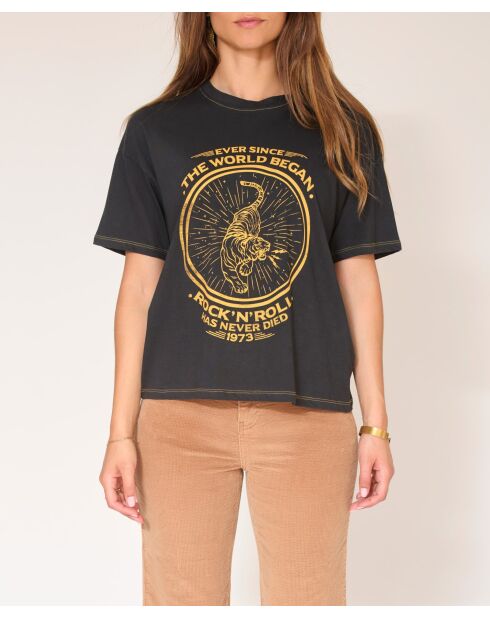 Tijin schwarzes Baumwoll-T-Shirt