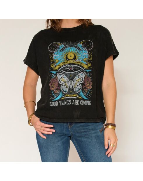 Talyssa schwarzes Baumwoll-T-Shirt