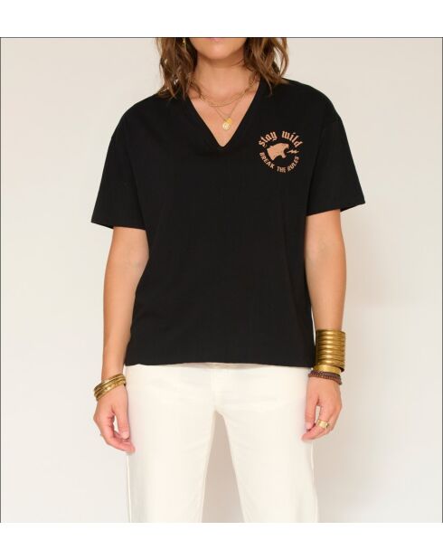 Talie schwarzes Baumwoll-T-Shirt