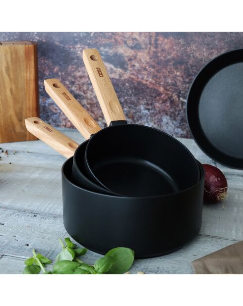 Set mit 3 schwarzen Ector Pfannen aus Aluminium — 16/18/20 cm