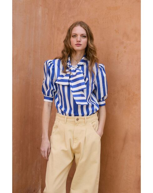 Blusa Lulu Rayas in cotone blu