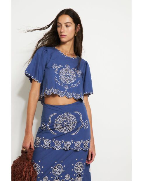 Blauwe katoenen top van Bombay Embroidery