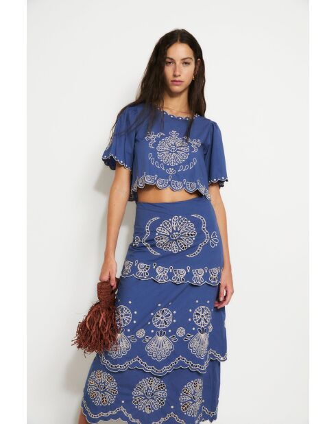 Blauwe katoenen top van Bombay Embroidery