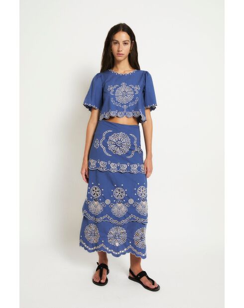 Blauwe katoenen top van Bombay Embroidery