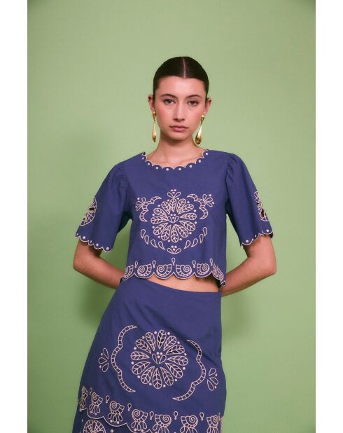 Blauwe katoenen top van Bombay Embroidery