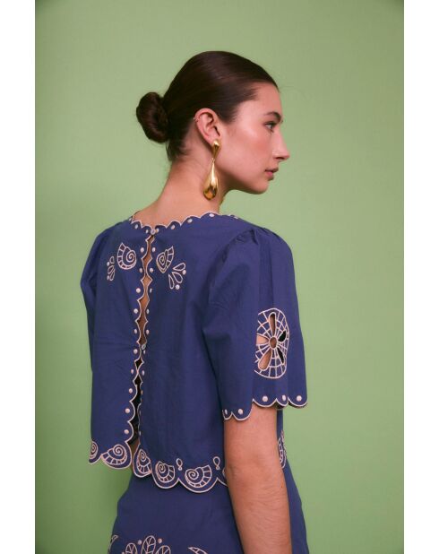 Blauwe katoenen top van Bombay Embroidery