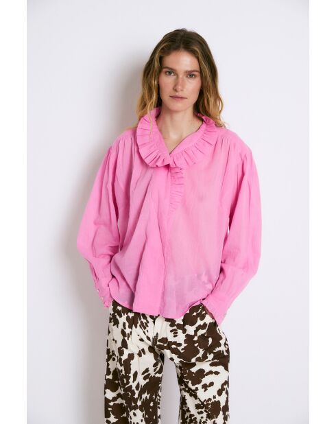 Maribel Voile roze katoenen blouse