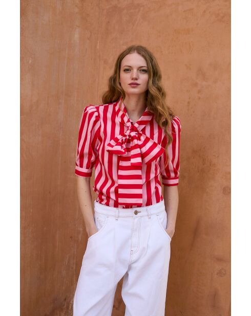 Blusa Lulu Rayas in cotone rosso