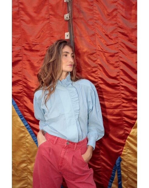 Maribel Voile blauwe katoenen blouse