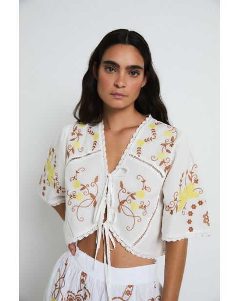 Amapola Embroidery ecru katoenen top