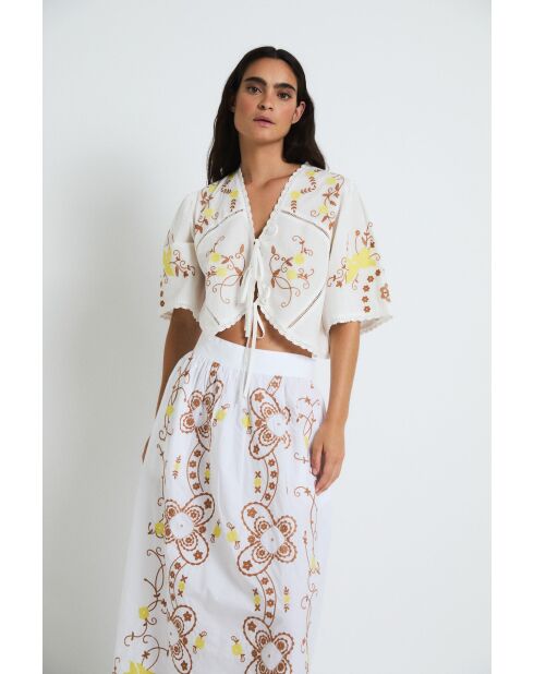 Amapola Embroidery ecru katoenen top