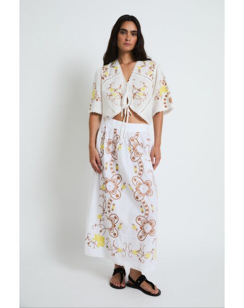 Amapola Embroidery ecru katoenen top