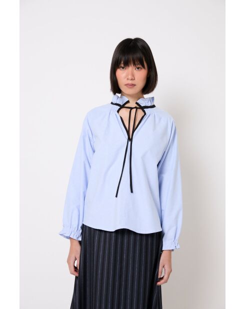 Blauwe katoenen blouse Maria Oxford