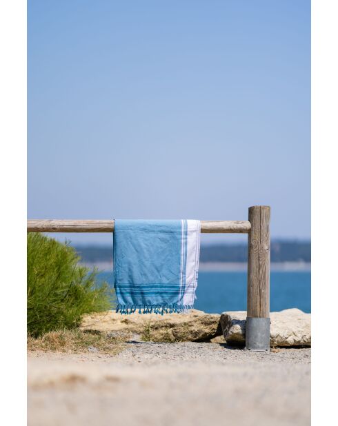 Fouta en coton bleu de Prusse - 100x200 cm
