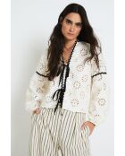 Blusa Cristina Troquelado in cotone ecru