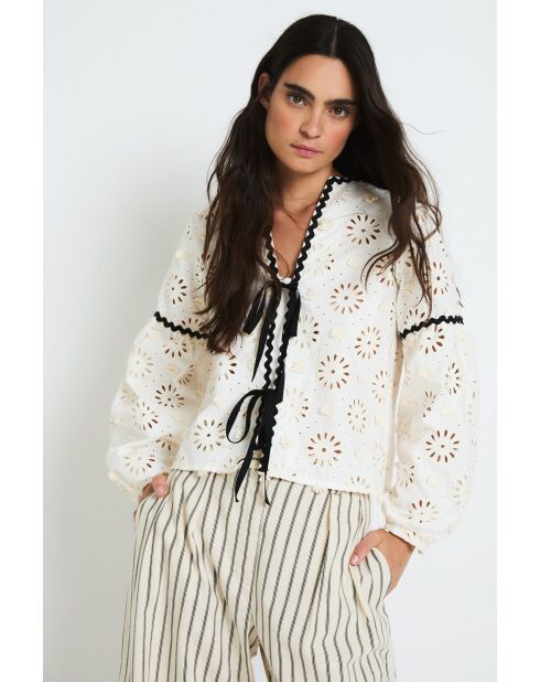 Blusa Cristina Troquelado in cotone ecru