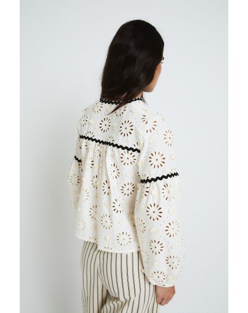 Blusa Cristina Troquelado in cotone ecru
