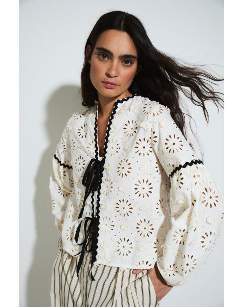 Blusa Cristina Troquelado in cotone ecru