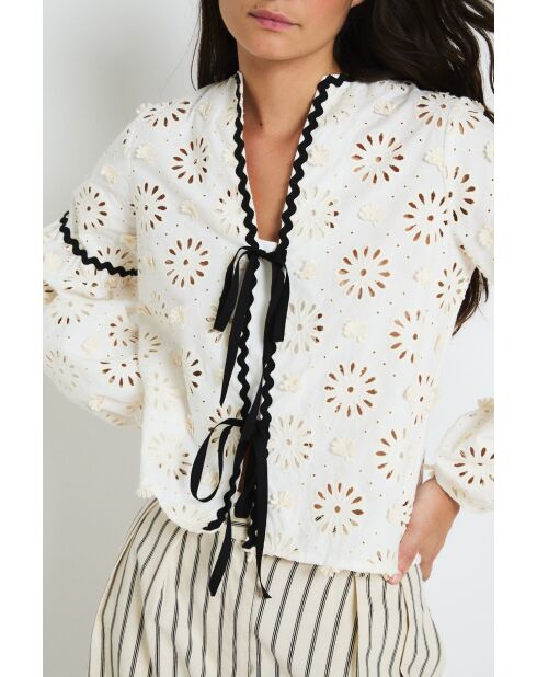 Blusa Cristina Troquelado in cotone ecru