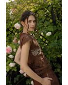 Top Sea Embroidery in cotone color cioccolato