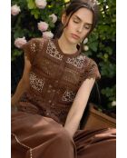 Top Sea Embroidery in cotone color cioccolato