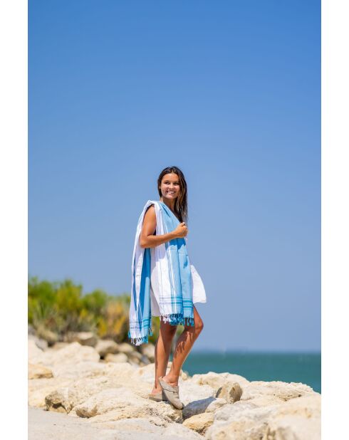 Fouta en coton turquoise - 100x200 cm