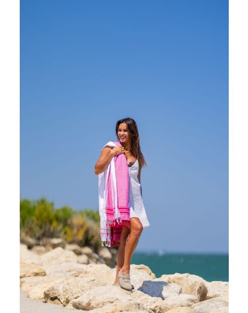 Fouta en coton rose - 100x200 cm