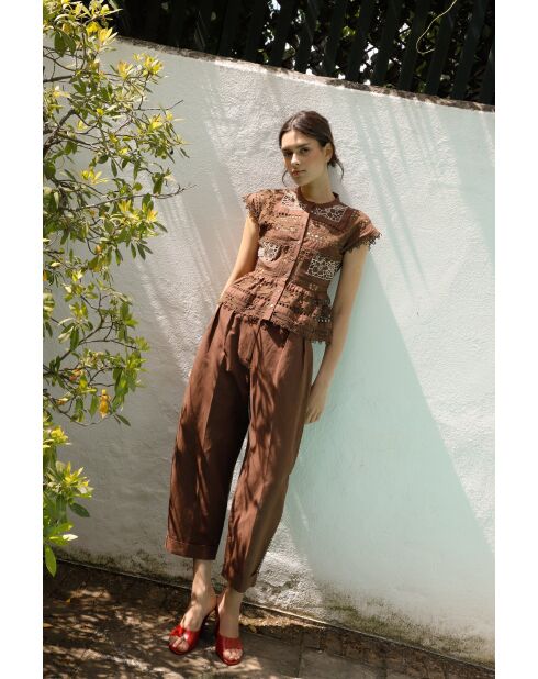 Pantaloni Mar Lino in cotone cioccolato