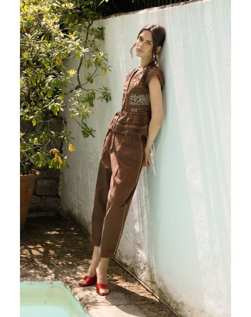 Pantaloni Mar Lino in cotone cioccolato