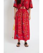 Gonna Amapola Embroidery in cotone rosso