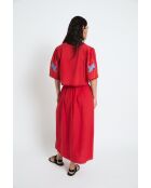 Gonna Amapola Embroidery in cotone rosso