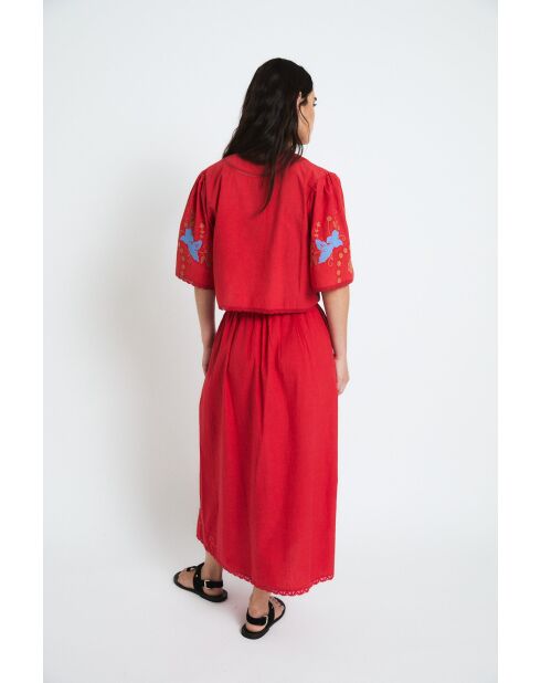 Gonna Amapola Embroidery in cotone rosso