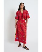 Gonna Amapola Embroidery in cotone rosso