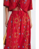 Gonna Amapola Embroidery in cotone rosso