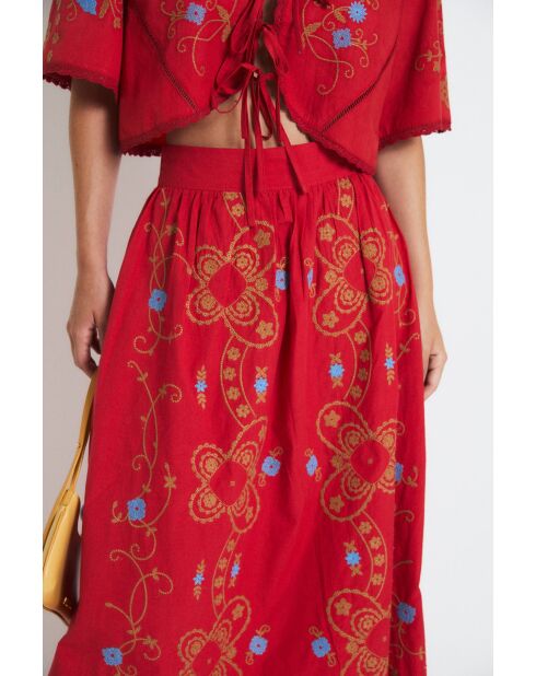 Gonna Amapola Embroidery in cotone rosso