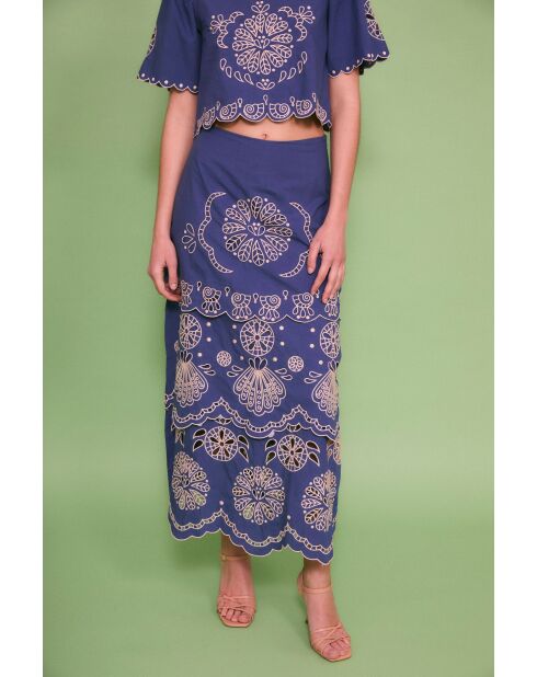 Jupe en coton Bombay Embroidery bleue