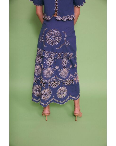 Jupe en coton Bombay Embroidery bleue