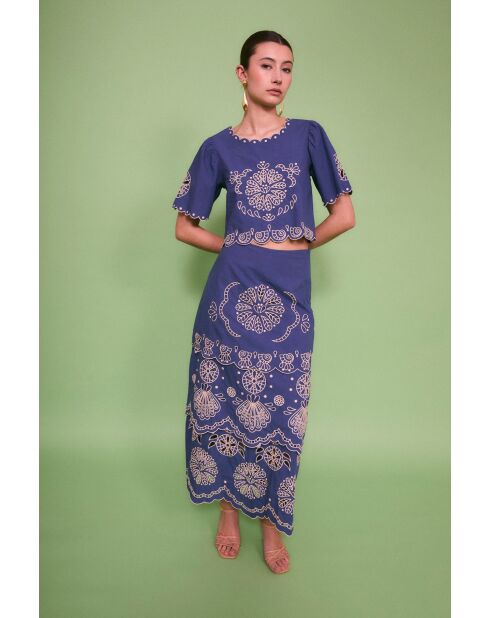 Jupe en coton Bombay Embroidery bleue