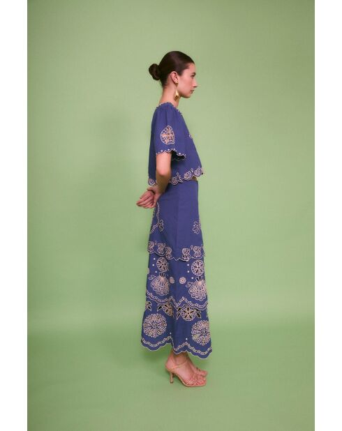 Jupe en coton Bombay Embroidery bleue
